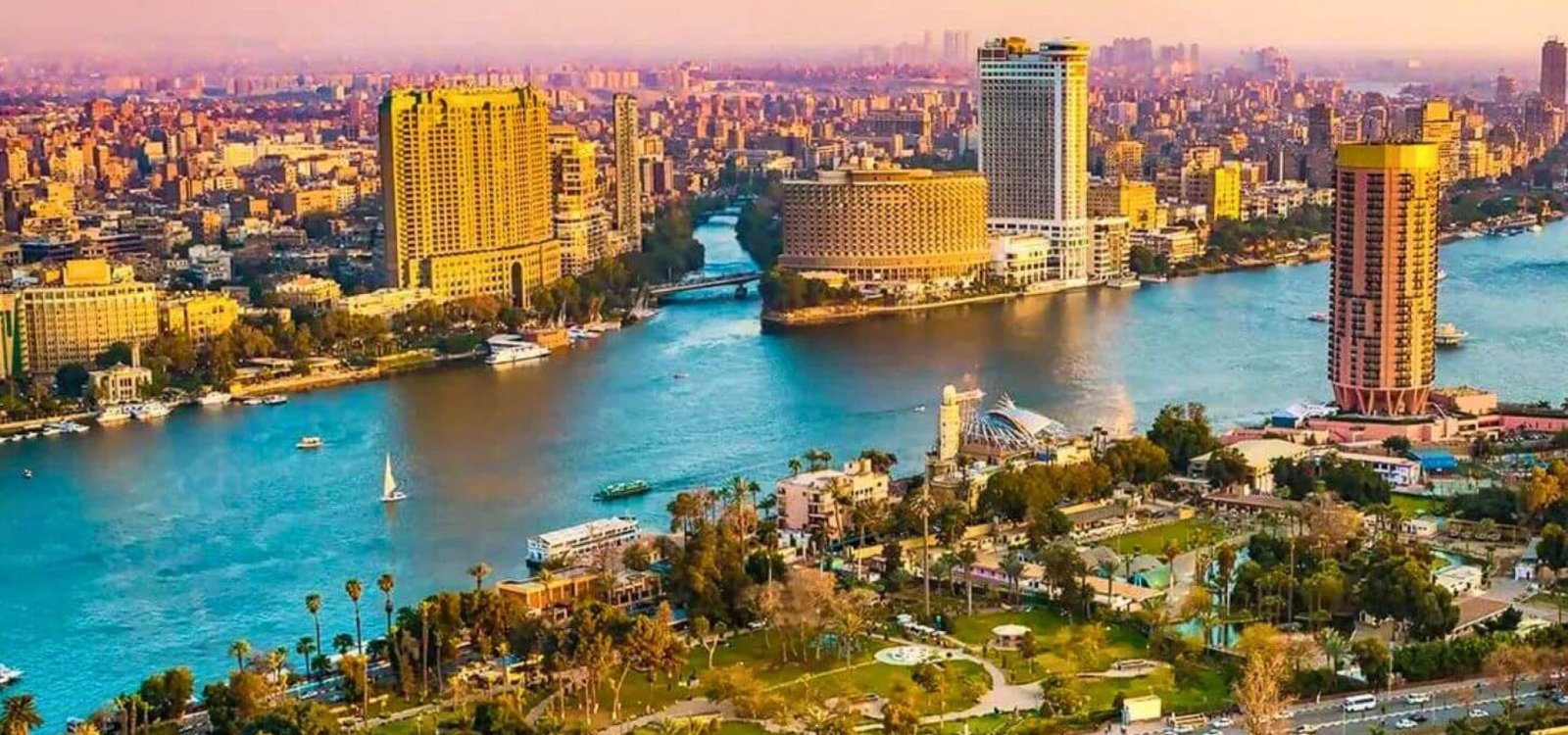 Cairos vibrant skyline at sunset embracing the majestic Nile