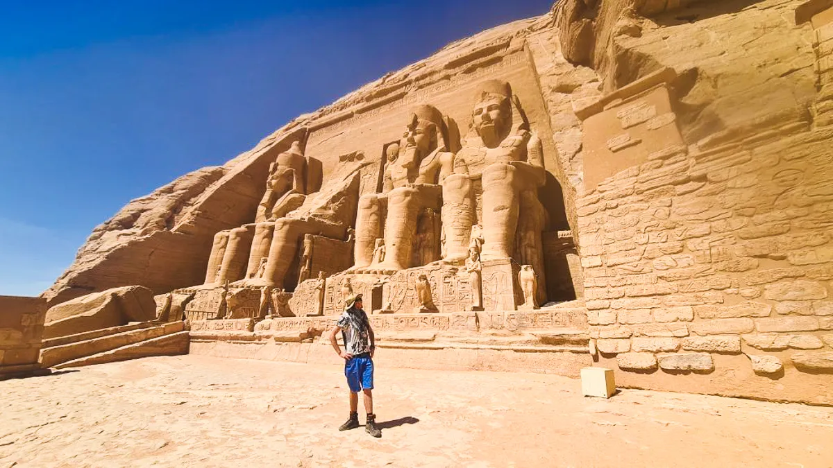 beautiful scene of karnak temple with a visitor